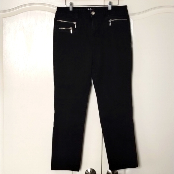 Style & Co Jeans women's size 10 black with zipper pockets denim jeans - Picture 1 of 9